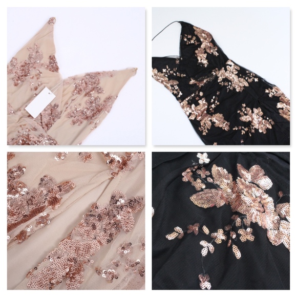 Sequined Mesh V-Neck Backless Hi Slit Long Dress - Picture 10 of 12